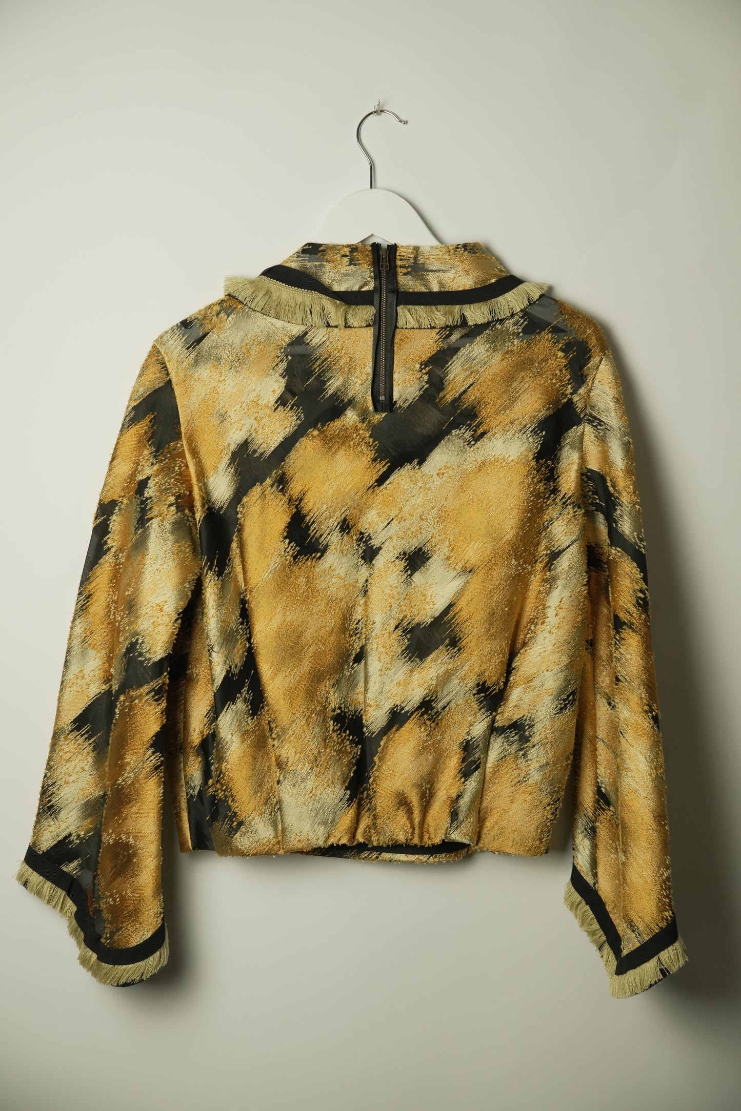 Lanvin Yellow Black High Neck Bell LS Abstract Print Blouse