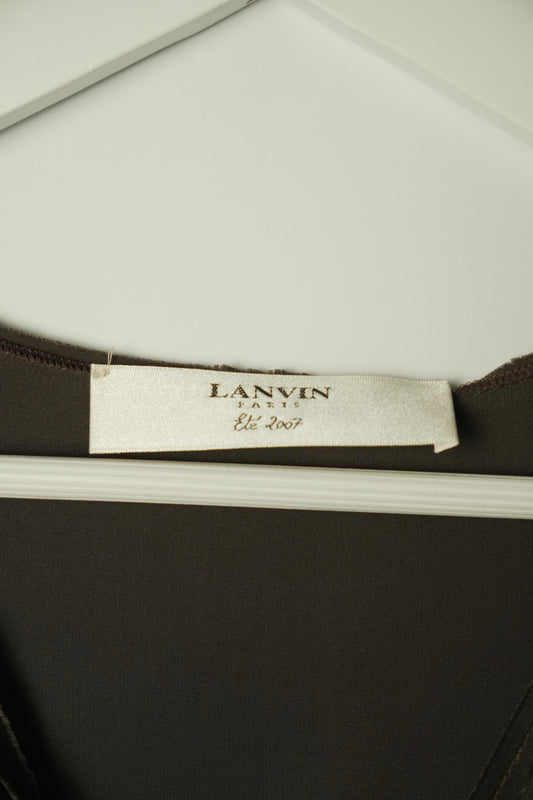 Lanvin Bronze Pleated V Neck Rhinestone Sless Blouse