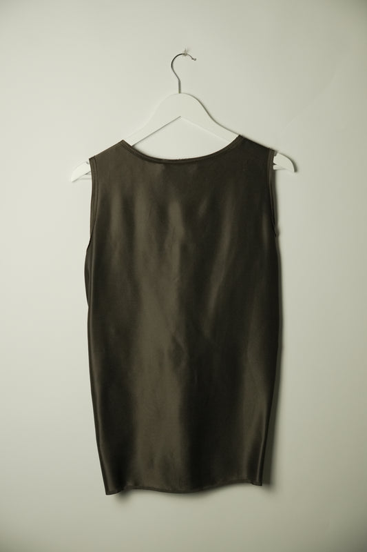 Lanvin Bronze Pleated V Neck Rhinestone Sless Blouse