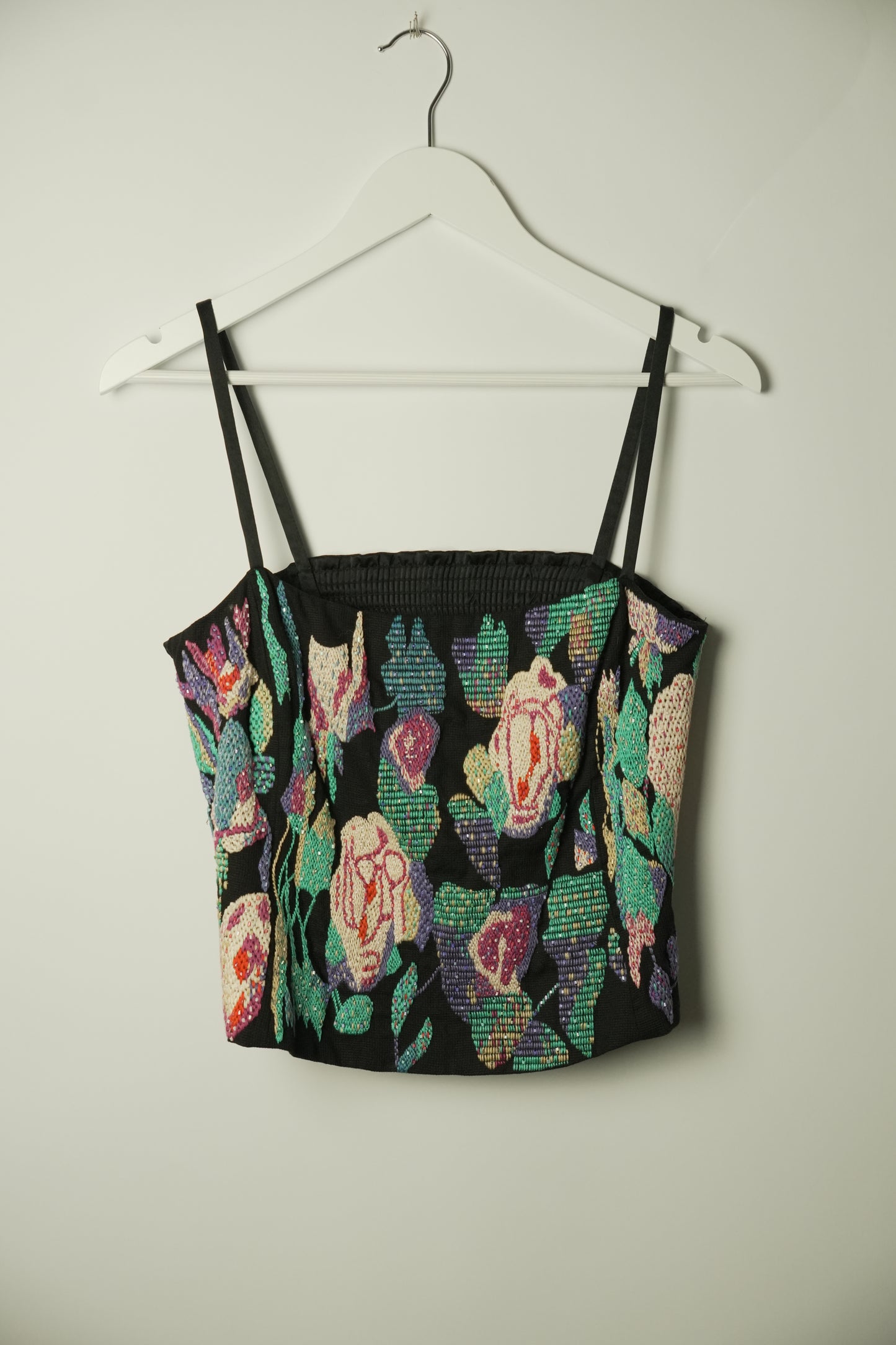Armani Beaded Crochet Floral Ruched Back Cami