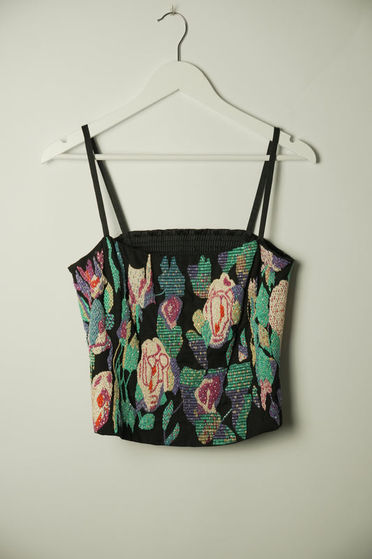 Armani Beaded Crochet Floral Ruched Back Cami