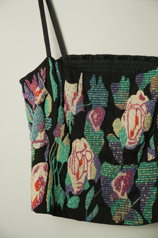 Armani Beaded Crochet Floral Ruched Back Cami