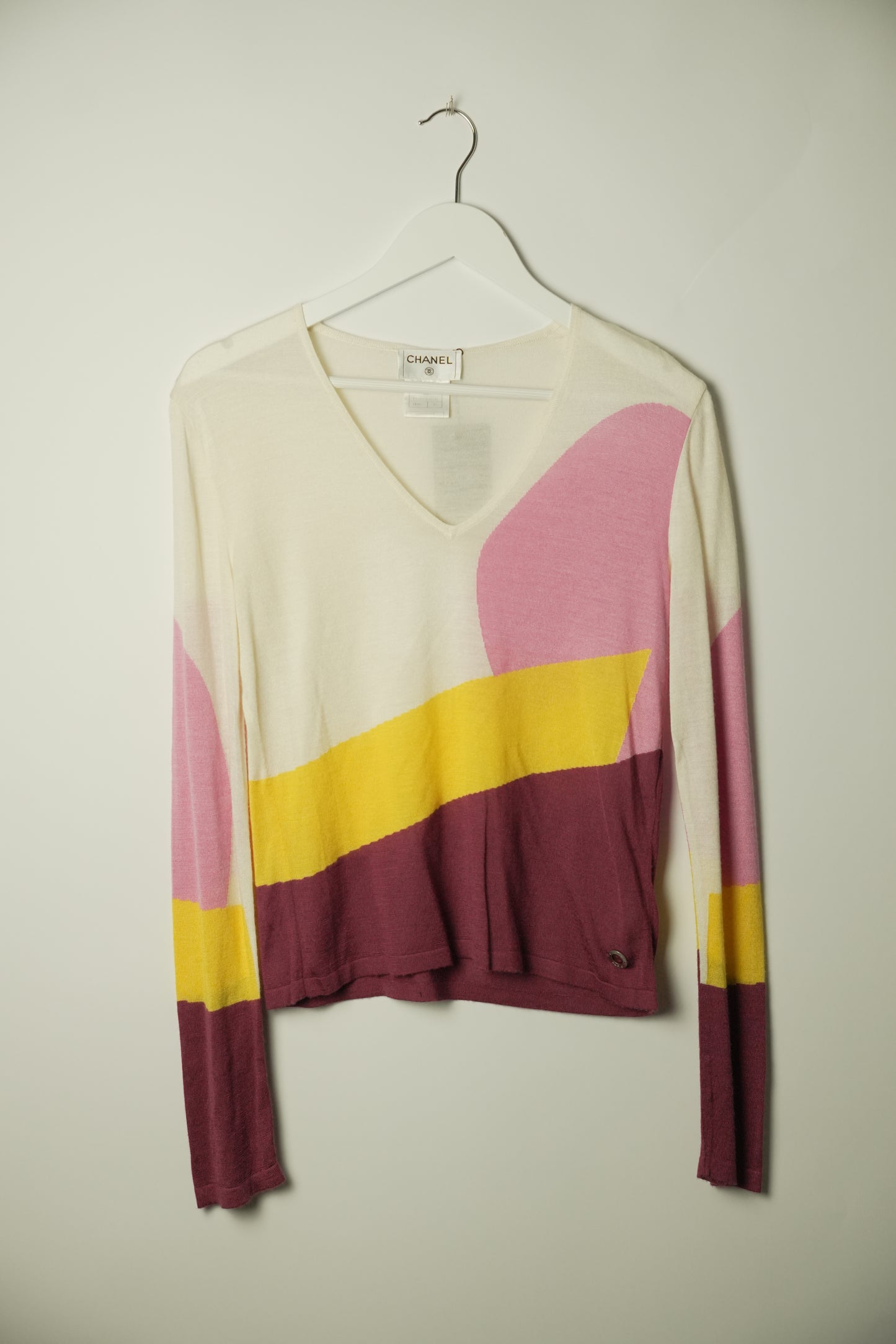 Chanel Colour Block Shape V Neck Knit Sweater