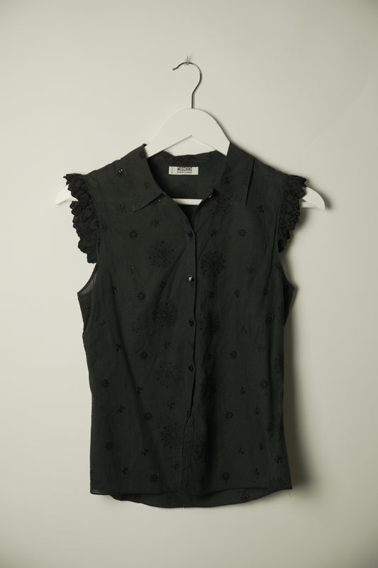 Moschino Cheap and Chic Sless Blouse Crochet Button Down