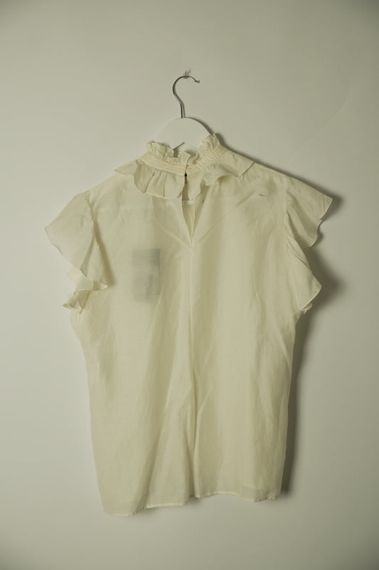 Yves Saint Laurent Ruffle Sless Trim High Neck Blouse Printemps 2010