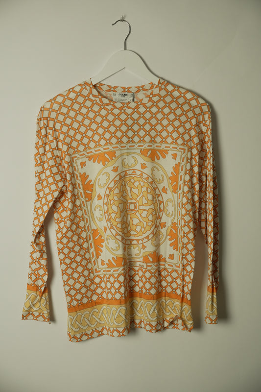 Celine Mosaic Print LS Cotton Top
