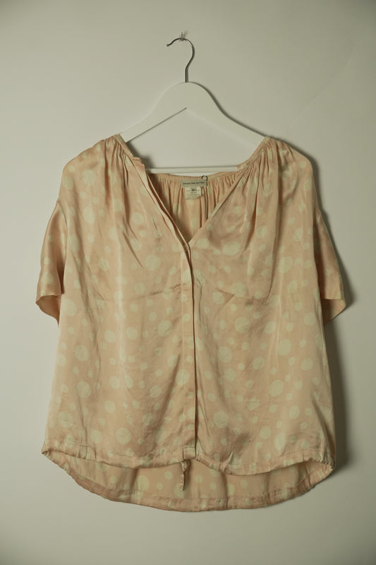 Dries Van Noten Silk Pink Polka Dot SS V Neck Blouse