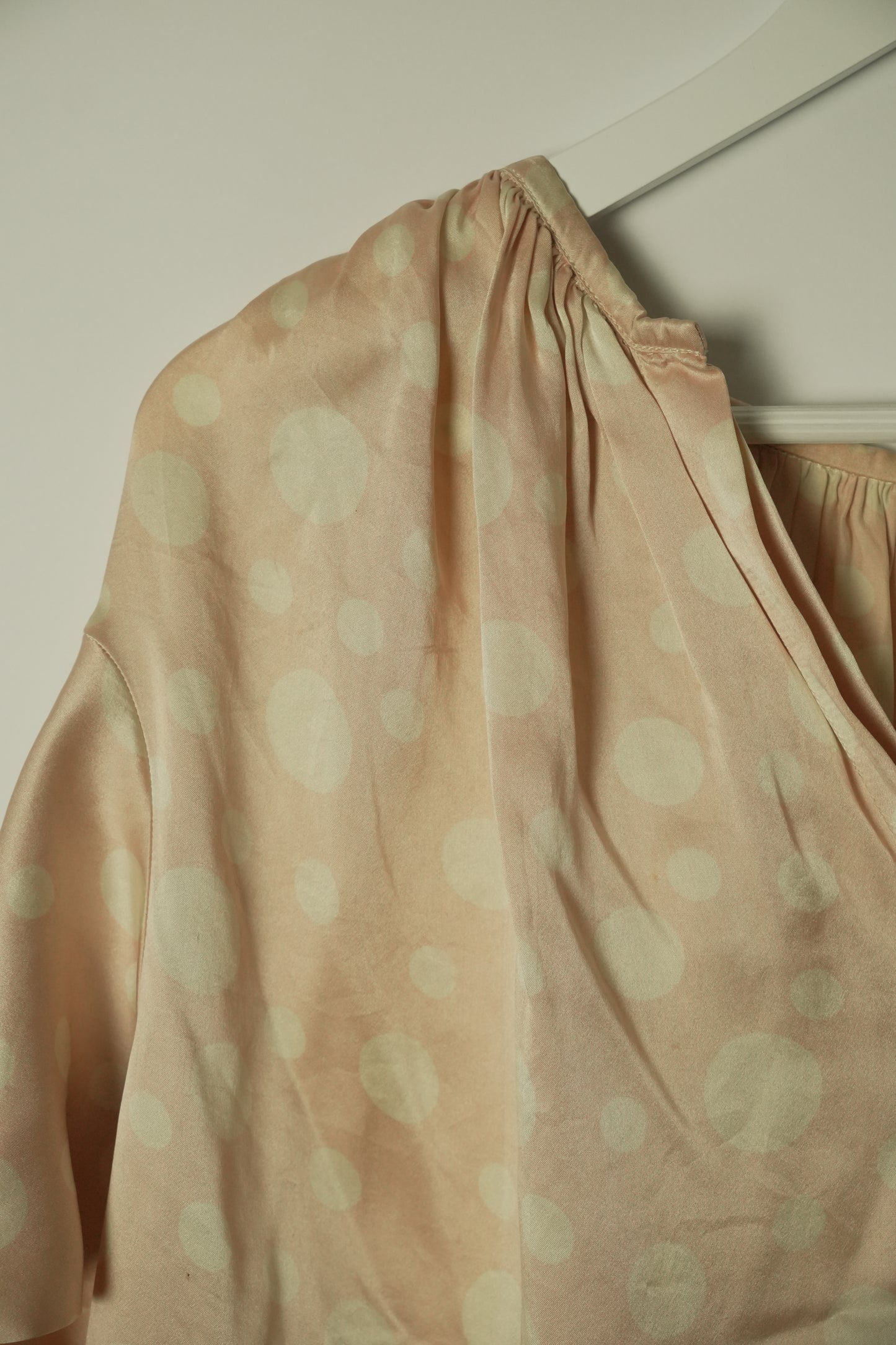 Dries Van Noten Silk Pink Polka Dot SS V Neck Blouse