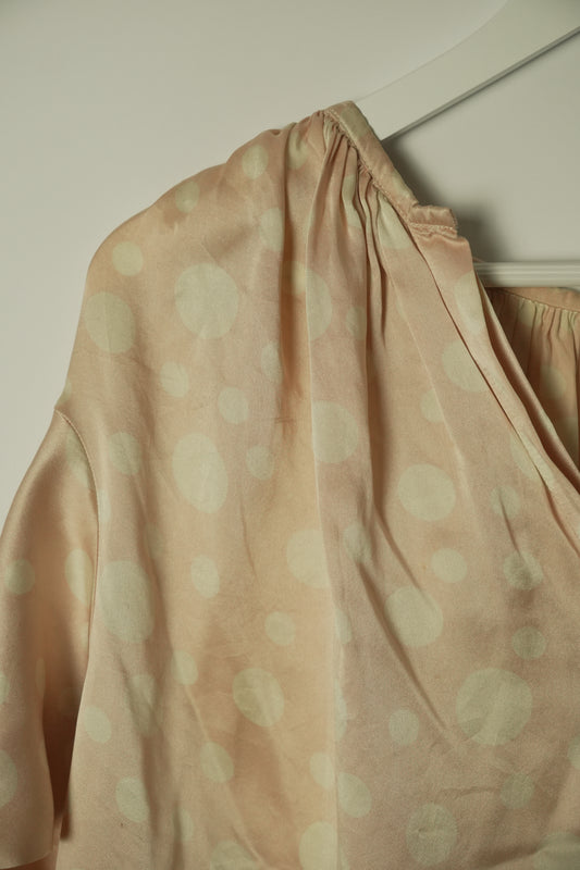 Dries Van Noten Silk Pink Polka Dot SS V Neck Blouse