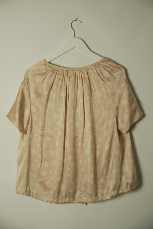 Dries Van Noten Silk Pink Polka Dot SS V Neck Blouse