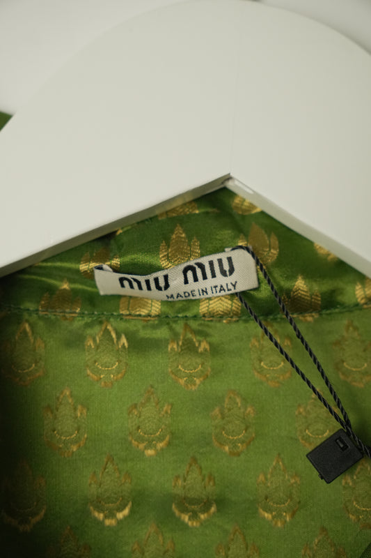 Miu Miu Gold Metallic Printed Sheen Blouse 2016
