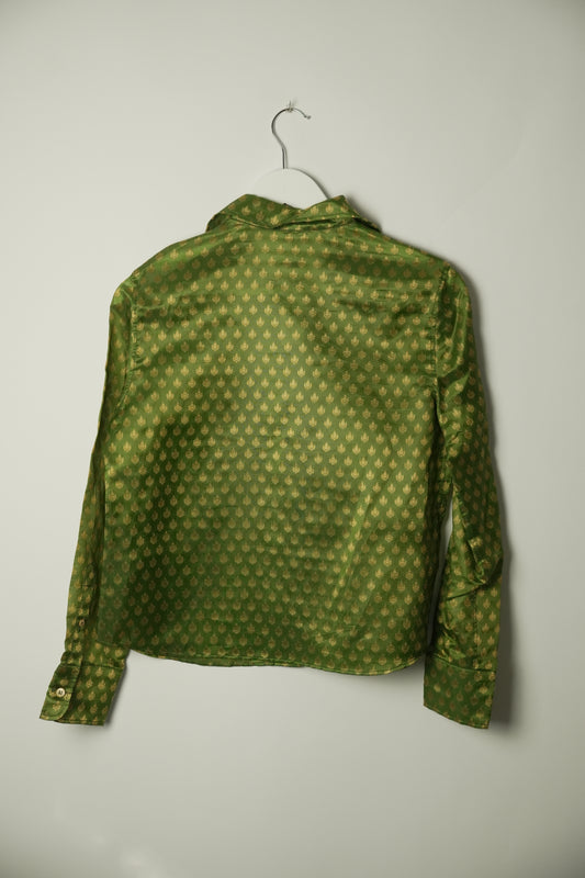 Miu Miu Gold Metallic Printed Sheen Blouse 2016