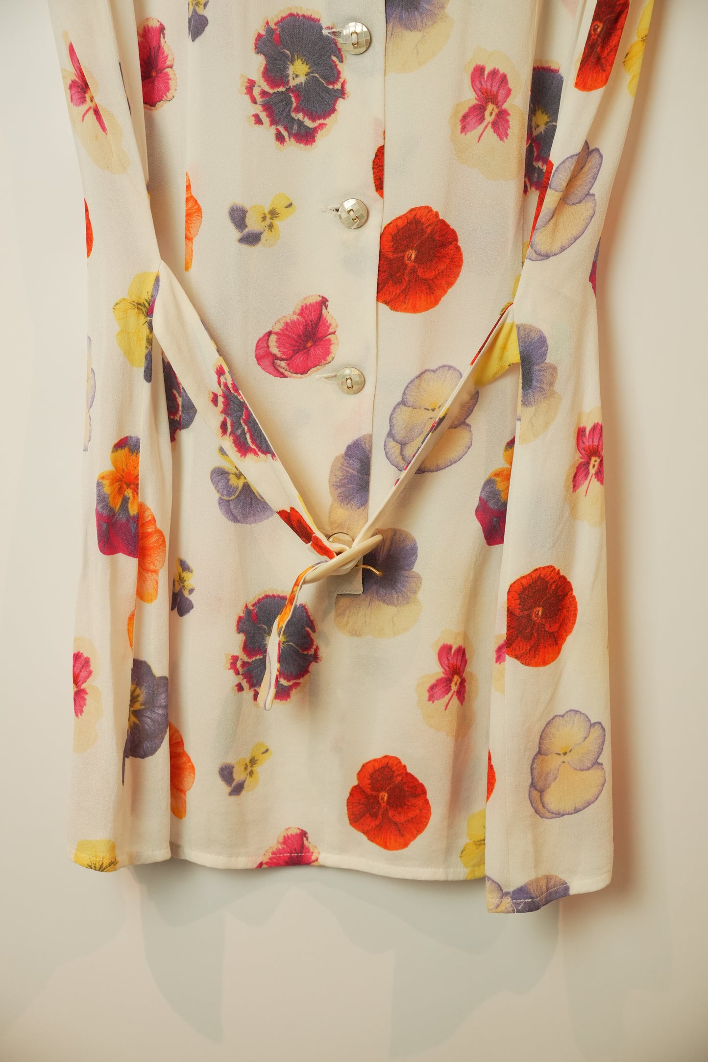 Valentino Floral Button Down Belted Sless Blouse
