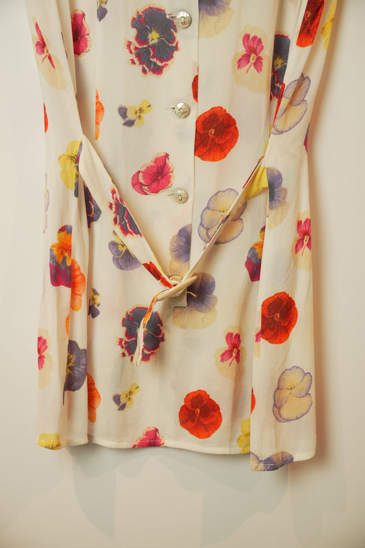 Valentino Floral Button Down Belted Sless Blouse