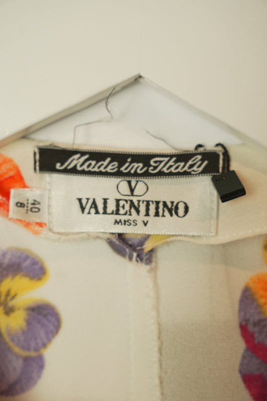 Valentino Floral Button Down Belted Sless Blouse