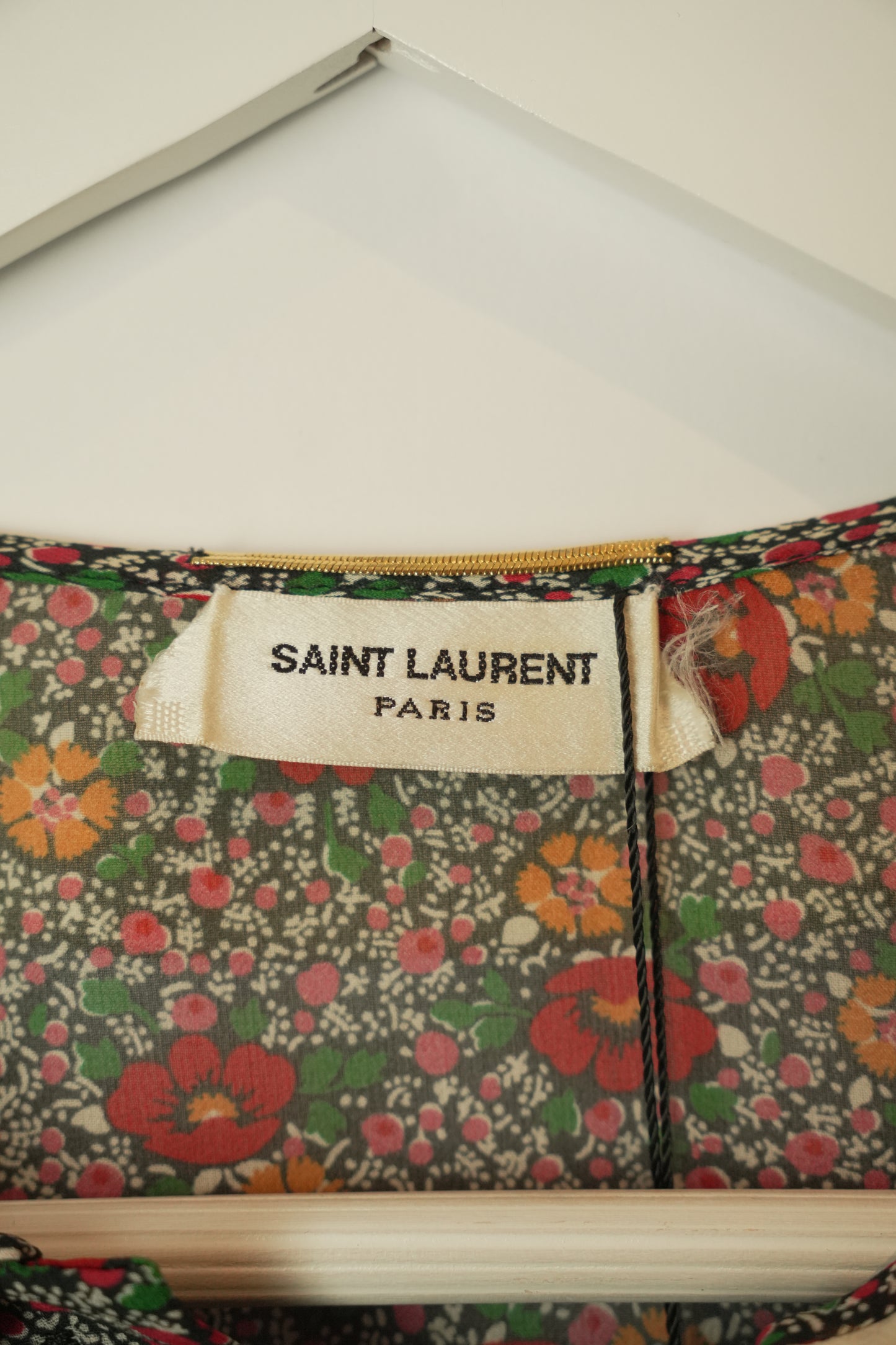 Saint Laurent Peter Pan Collar Sheer SS Floral Blouse