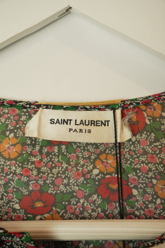 Saint Laurent Peter Pan Collar Sheer SS Floral Blouse