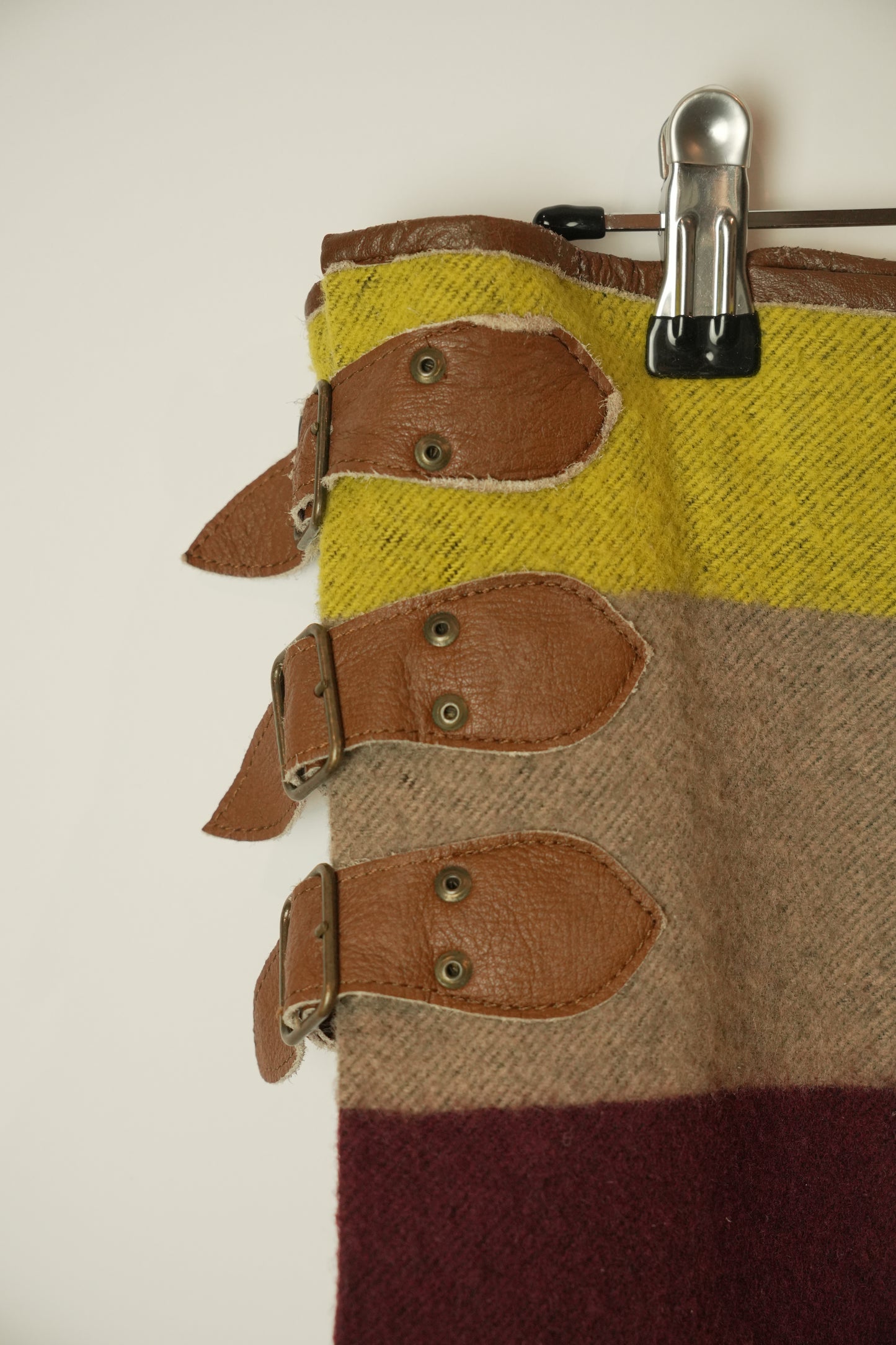 Jean Paul Gaultier Colour Block Wool Pleated Double Buckle Skirt