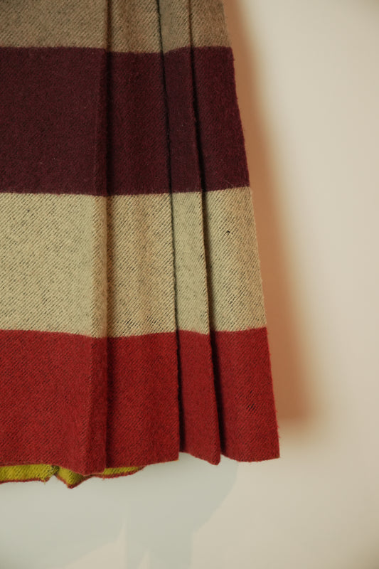 Jean Paul Gaultier Colour Block Wool Pleated Double Buckle Skirt