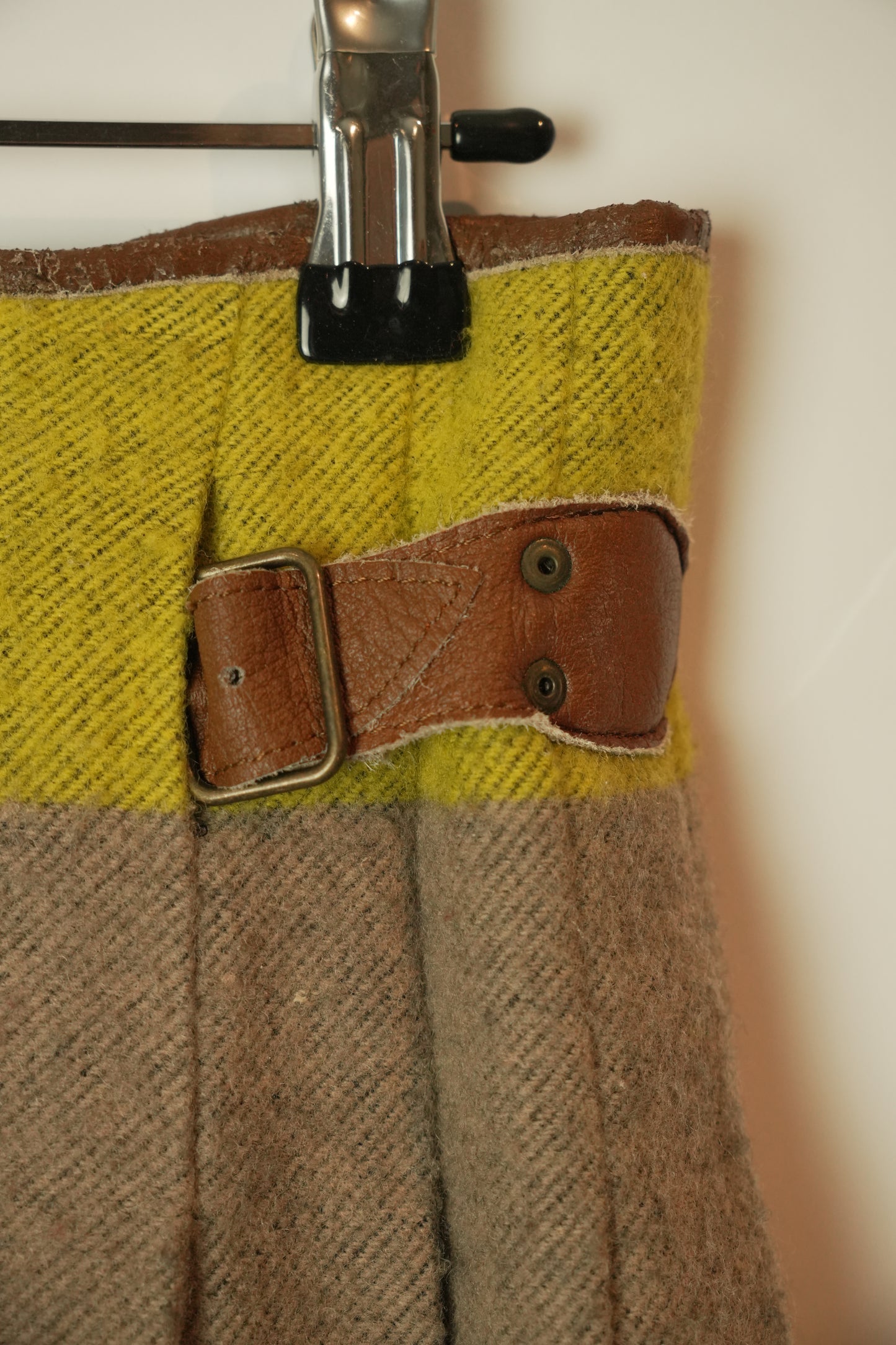 Jean Paul Gaultier Colour Block Wool Pleated Double Buckle Skirt