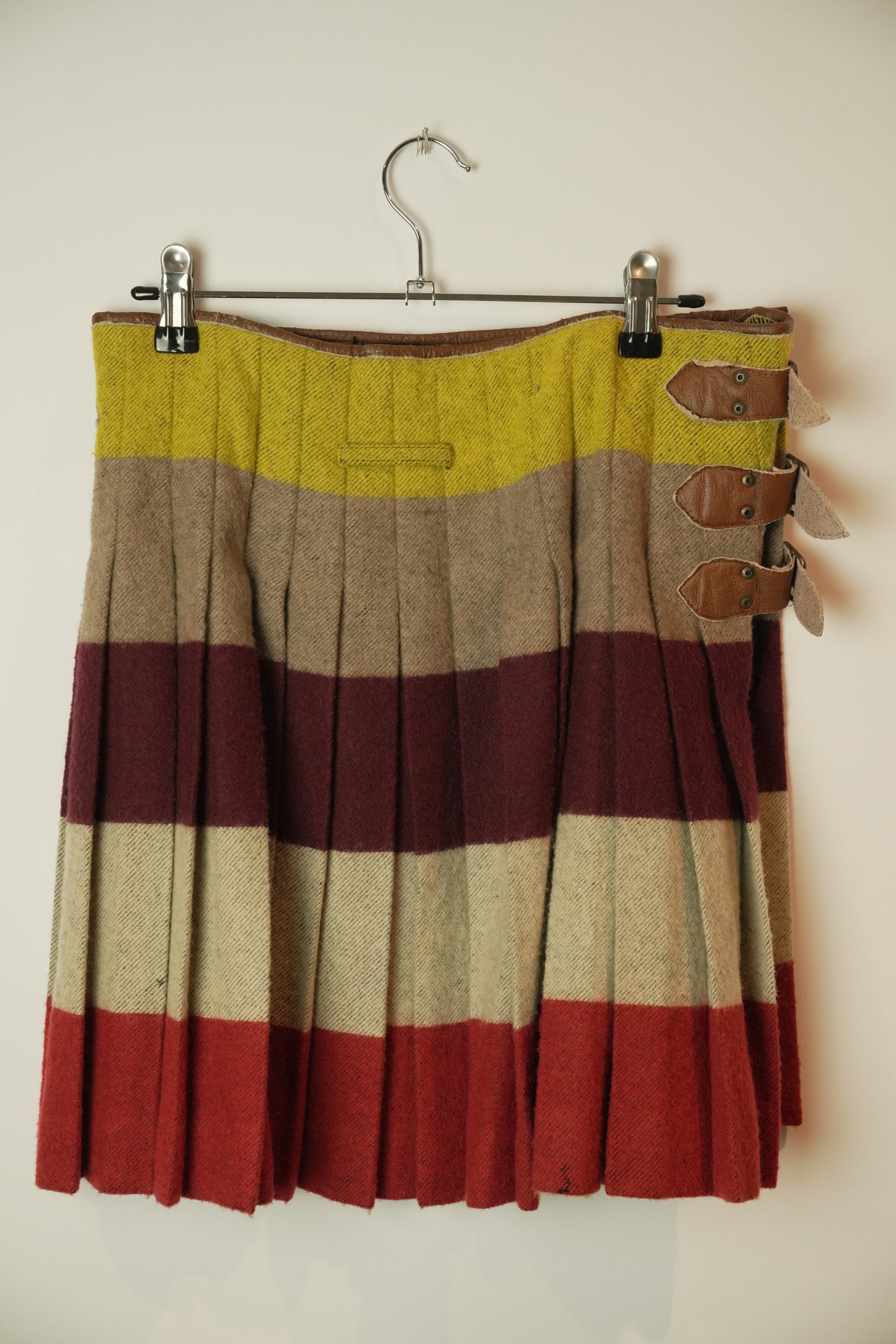 Jean Paul Gaultier Colour Block Wool Pleated Double Buckle Skirt