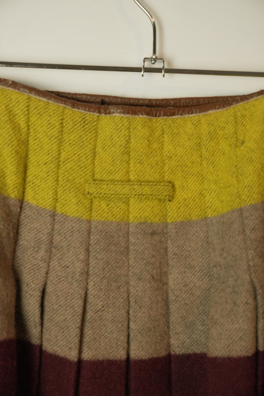 Jean Paul Gaultier Colour Block Wool Pleated Double Buckle Skirt