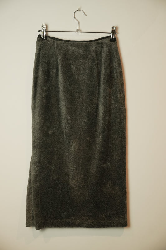 Dolce & Gabbana Grey Fleece Tight Print Midi Skirt