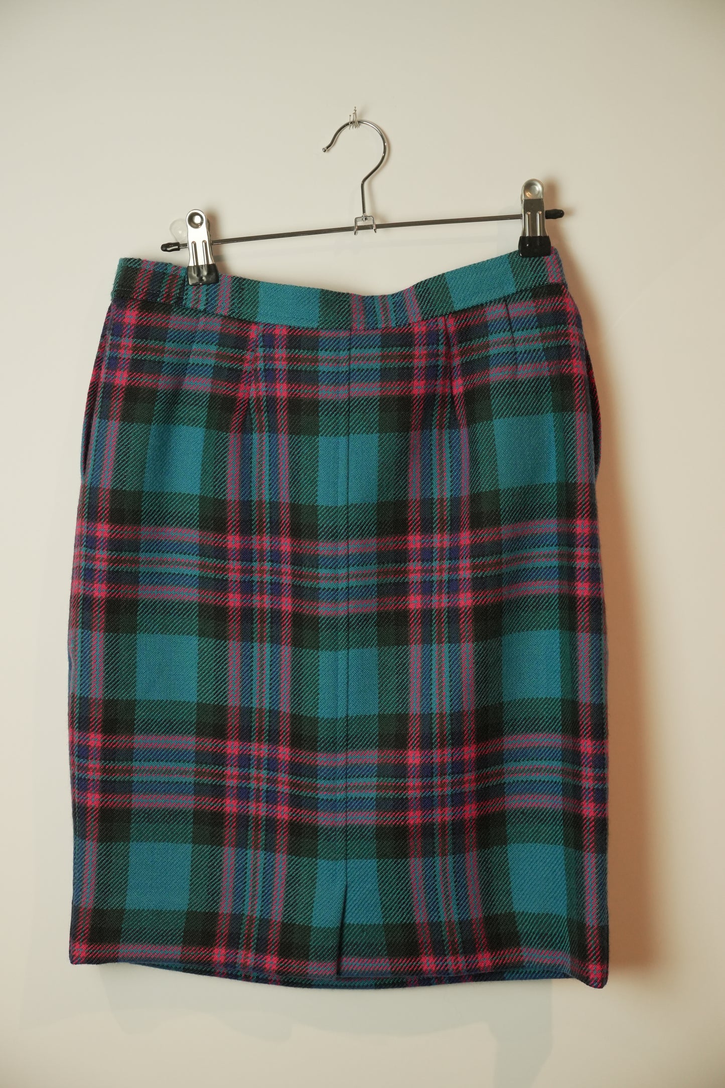 Yves Saint Laurent Plaid Blue Purple Pencil Skirt