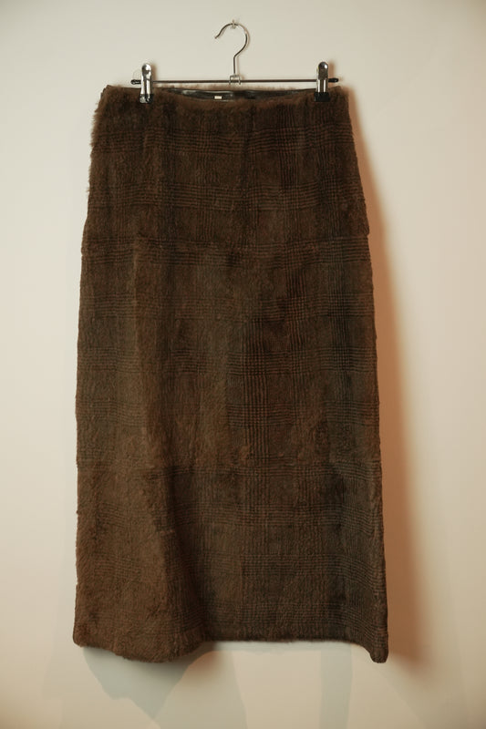 Nina Ricci Rabbit Fur A Line Midi Tartan Skirt Sz 40