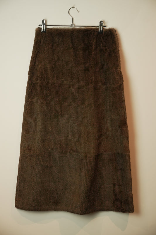 Nina Ricci Rabbit Fur A Line Midi Tartan Skirt Sz 40