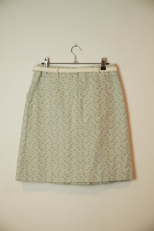 Celine Monogram Macadam Blue Leather Belt Skirt