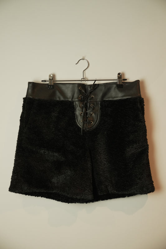 Diesel Black Gold Leather Lace up Fur Shorts