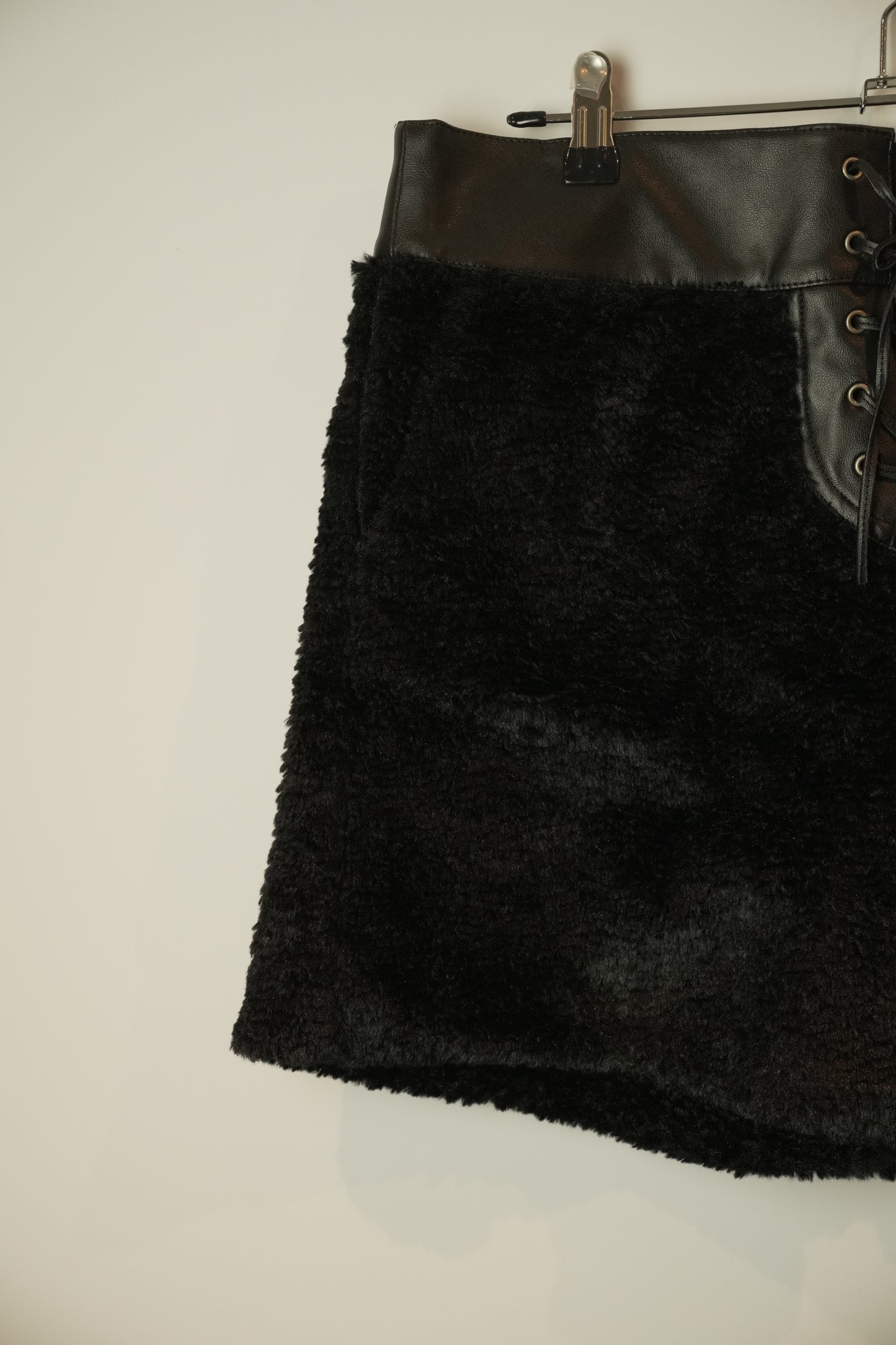 Diesel Black Gold Leather Lace up Fur Shorts
