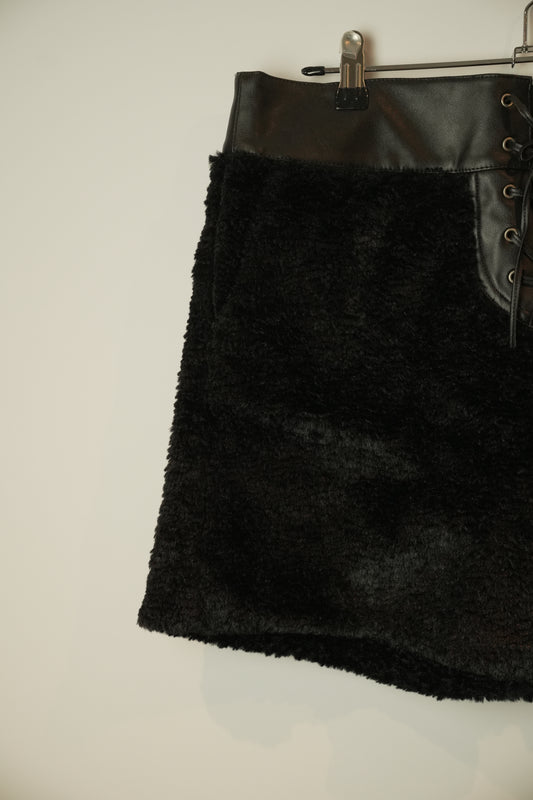 Diesel Black Gold Leather Lace up Fur Shorts