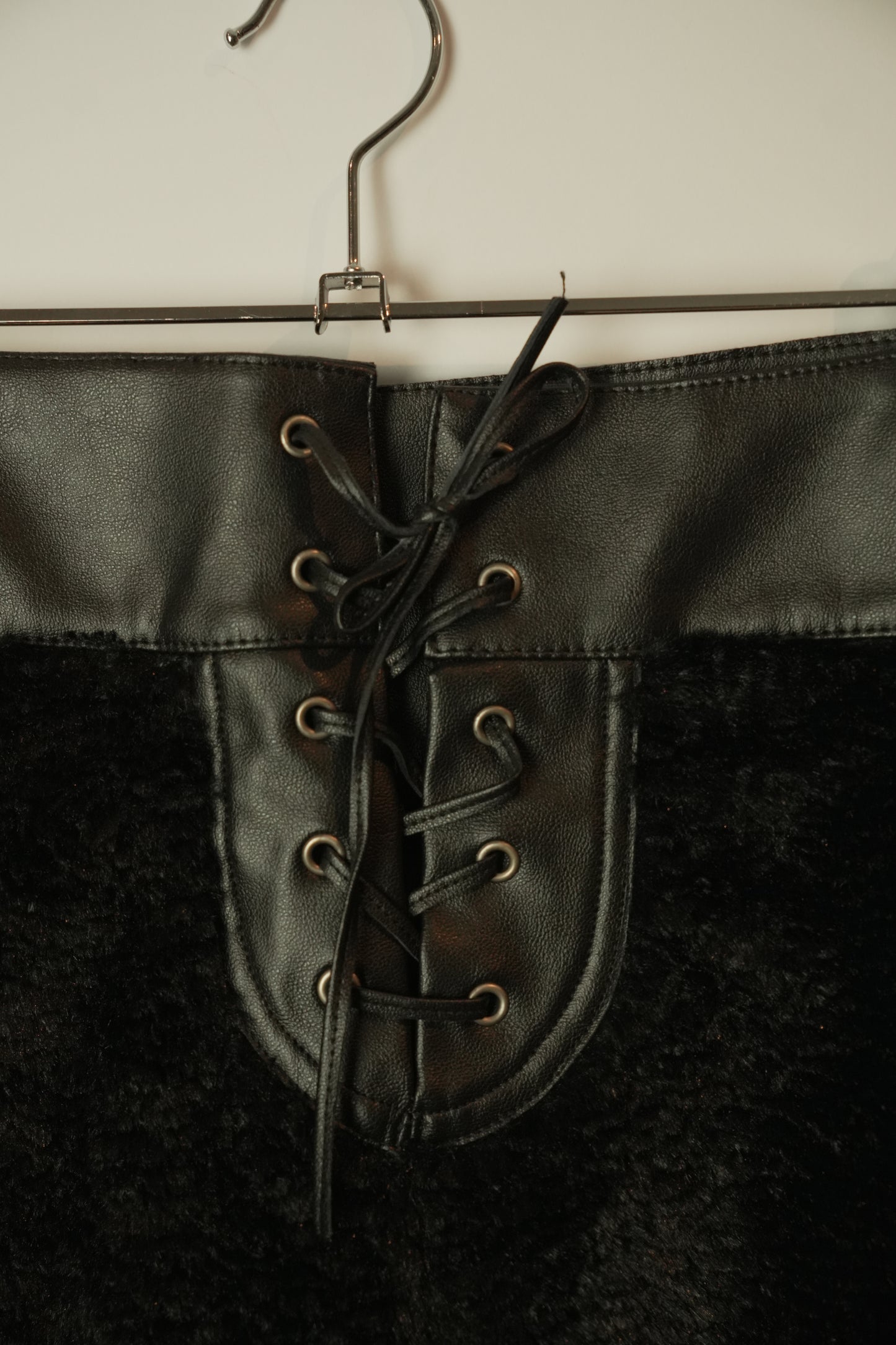 Diesel Black Gold Leather Lace up Fur Shorts