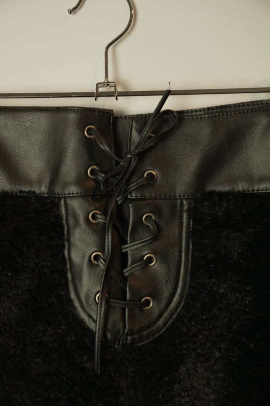 Diesel Black Gold Leather Lace up Fur Shorts