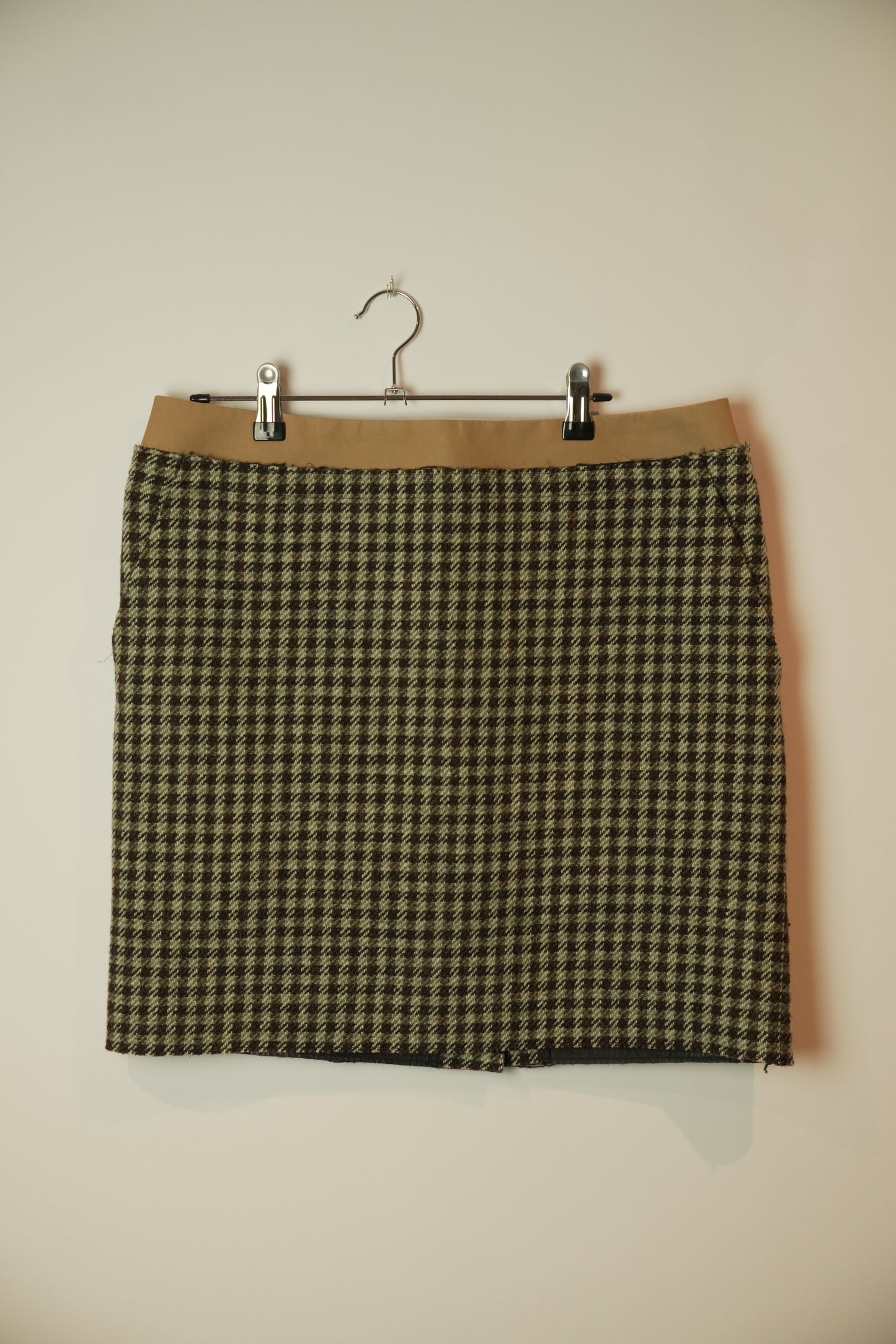 Celine Wool Checkered Skirt w Plain Cotton Waist