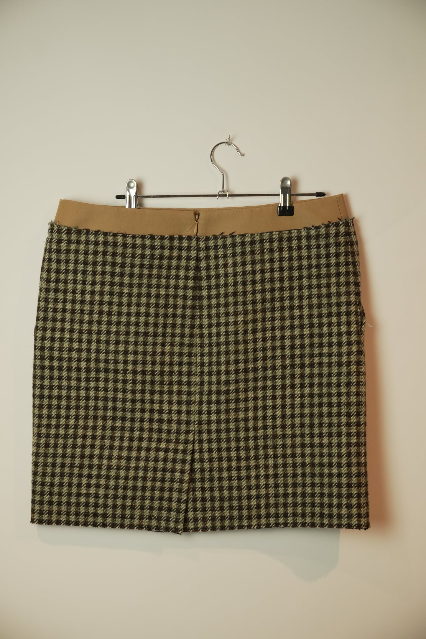 Celine Wool Checkered Skirt w Plain Cotton Waist