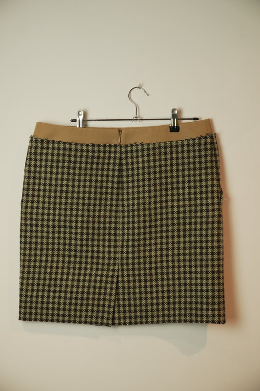 Celine Wool Checkered Skirt w Plain Cotton Waist
