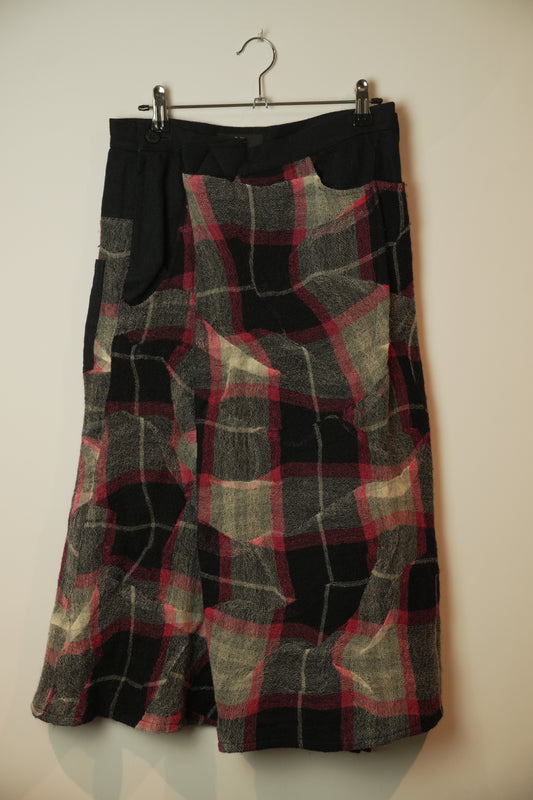 Y's Assymetrical Deformed Checkered A Line Maxi Skirt