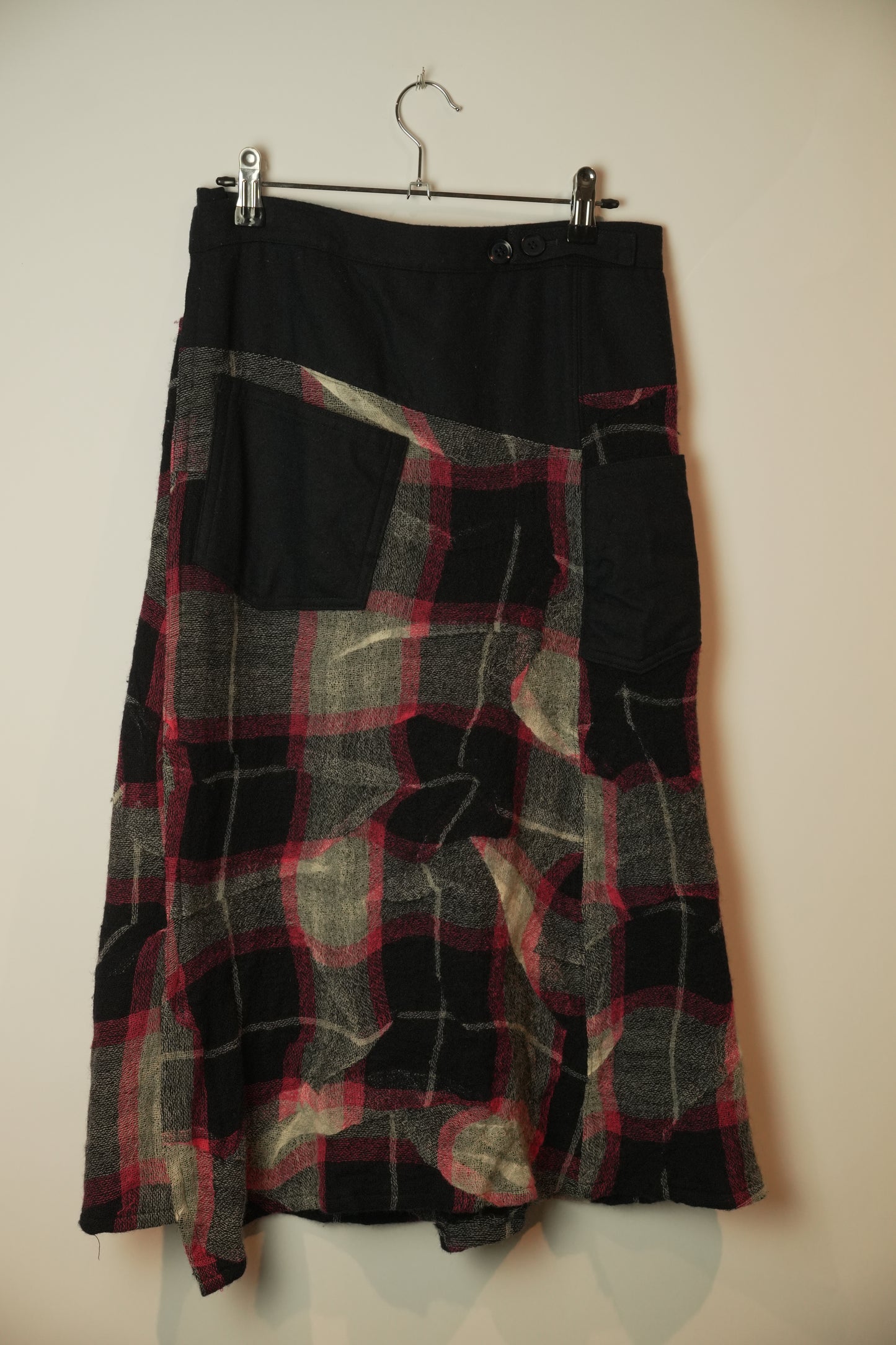 Y's Assymetrical Deformed Checkered A Line Maxi Skirt
