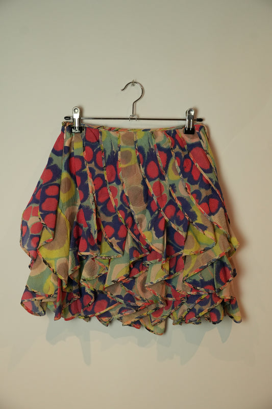 Diane von Furstenberg silk Tie Dye abstract snake ruffle mini skirt