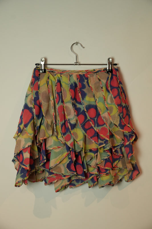 Diane von Furstenberg silk Tie Dye abstract snake ruffle mini skirt