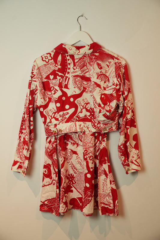 Moschino Jeans Red White Graffiti Collage Print Capri Jacket Set