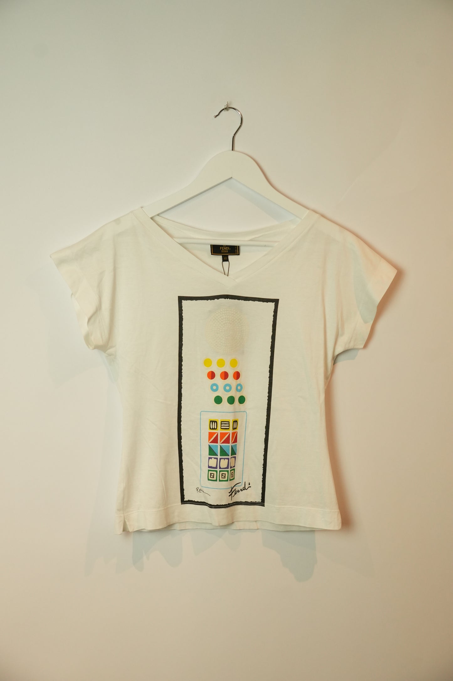 Fendi V Neck Geometric Print T Shirt
