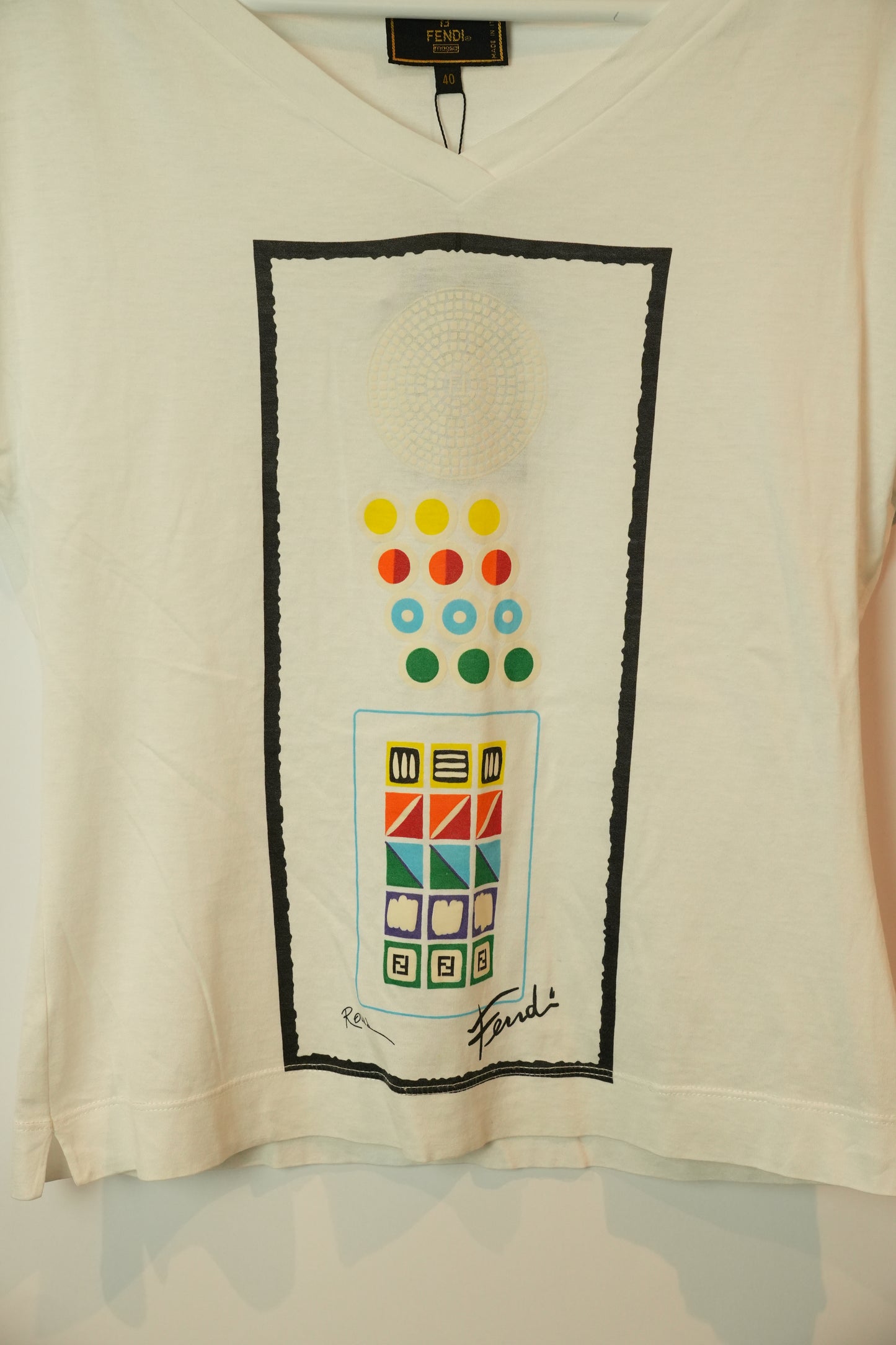 Fendi V Neck Geometric Print T Shirt