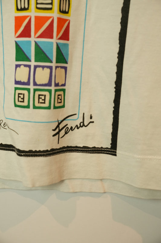 Fendi V Neck Geometric Print T Shirt
