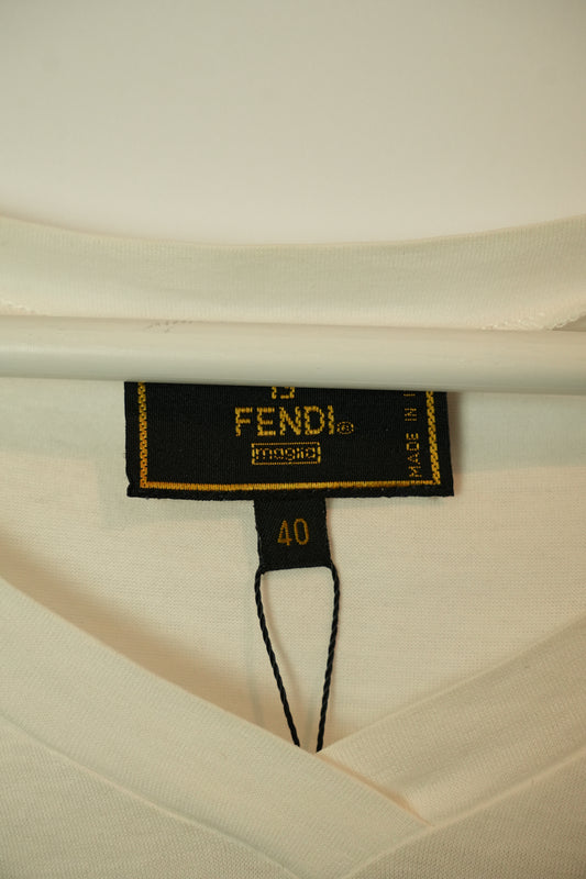 Fendi V Neck Geometric Print T Shirt