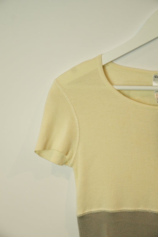 Chanel Knit Logo Two Tone White Grey Tee