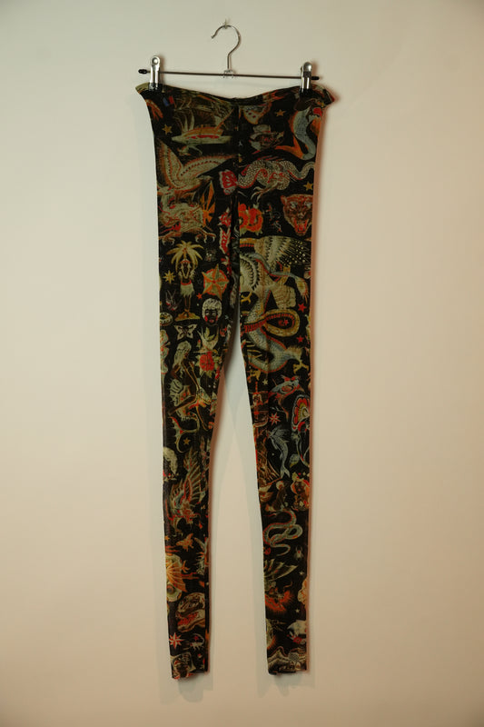 Jean Paul Gaultier Mesh Tattoo Motif Print Legging Capris